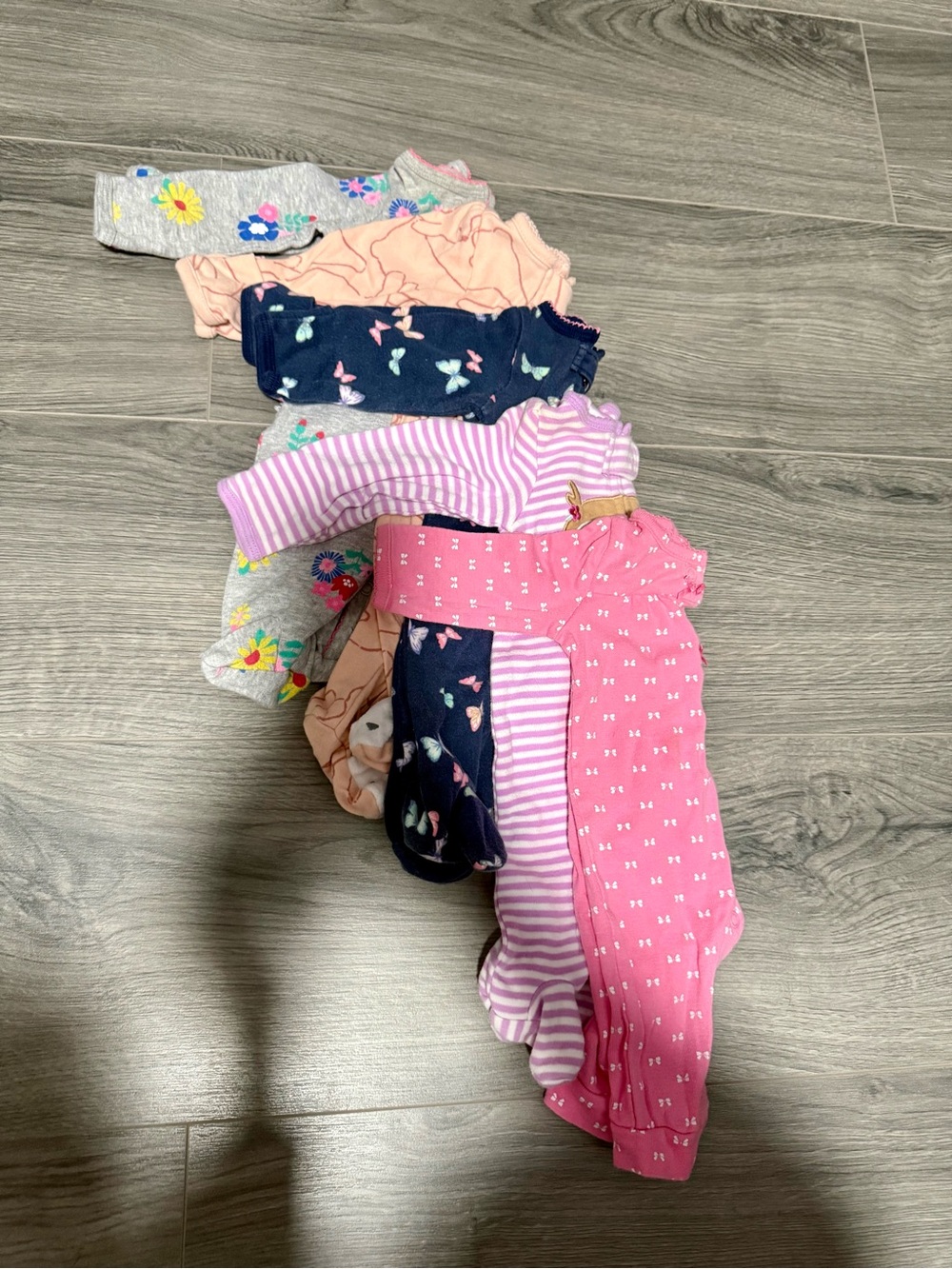 Carter's Girls Mixed Print Footie Set in Pink, Navy, Gray, Peach